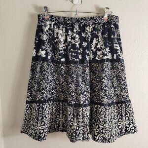 Vintage Floral Tiered Knee Length Coquette Skirt 100% Cotton Elementz Medium